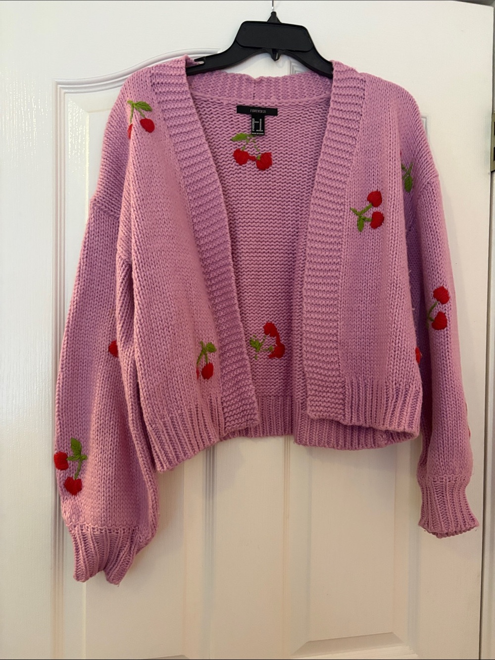 Forever 21 Lilac Cherry Embroidered Open-Front Cardigan